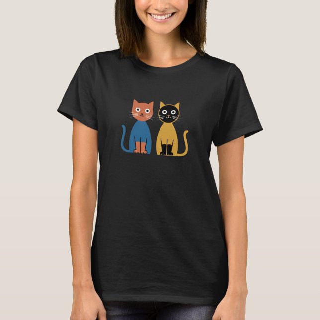 Cute simple design womens black cat lover T-Shirt (Front)
