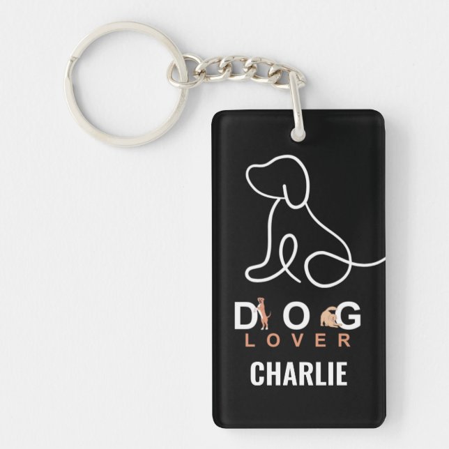 Cute simple dog lover personalised name & photo  key ring (Front)