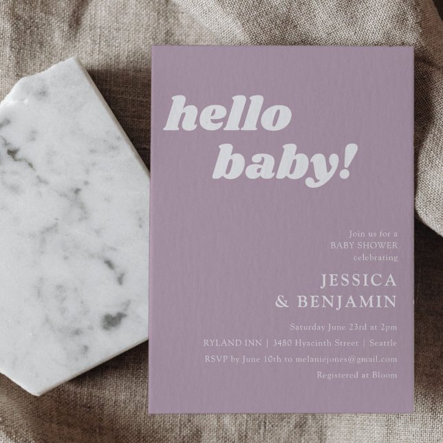 Cute Simple Dusty Lilac Hello Baby Shower Invitation (Creator Uploaded)