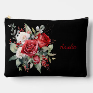 Cute Simple Elegant Black With Flowers Accessory Pouch