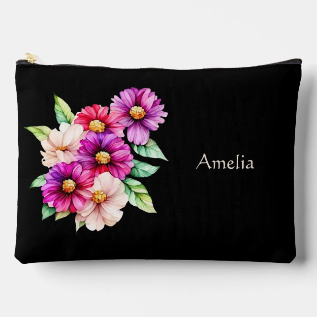 Cute Simple Elegant Girly Flowers Accessory Pouch (Front)