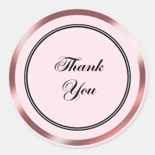 Cute Simple Elegant Rose Gold Thank You in Black Classic Round Sticker