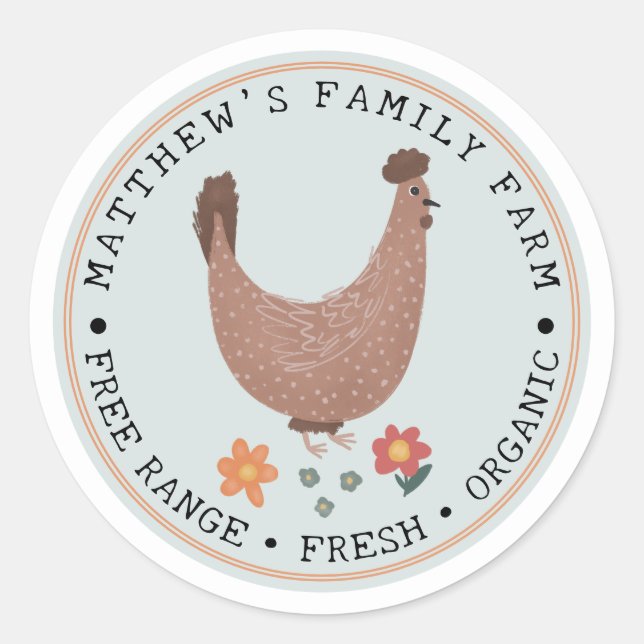 Cute Simple Family Farm Chicken egg box Classic Round Sticker (Front)