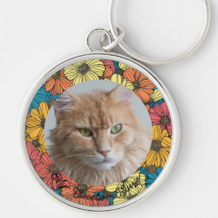 Cute Simple Floral Pet Memorial Photo Keychain