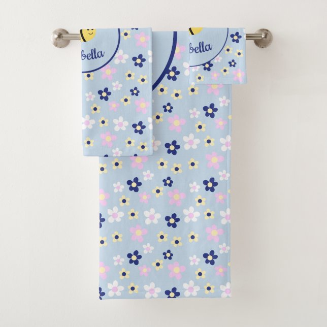 Cute Simple Flower Pattern Bath Towel Set (Insitu)