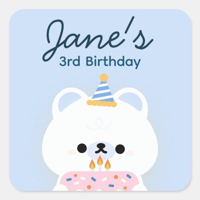 Cute Simple Fun Birthday Party Square Sticker (Front)