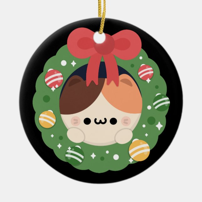 Cute Simple Fun Merry Christmas Ceramic Tree Decoration (Front)