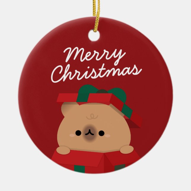 Cute Simple Fun Merry Christmas Ceramic Tree Decoration (Front)