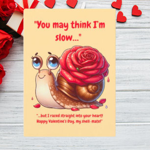 Cute Simple Funny Message Floral Snail Valentines  Holiday Card