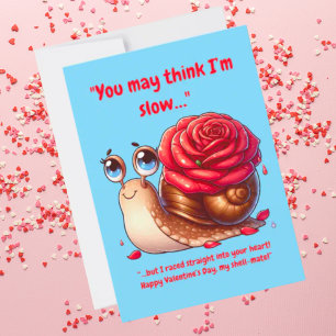 Cute Simple Funny Message Floral Snail Valentines  Holiday Card