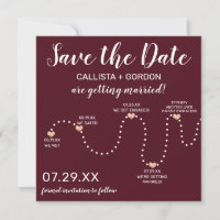 Cute Simple Gold Burgundy Timeline Wedding