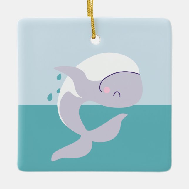 Cute simple graphic leaping whale ceramic ornament (Front)