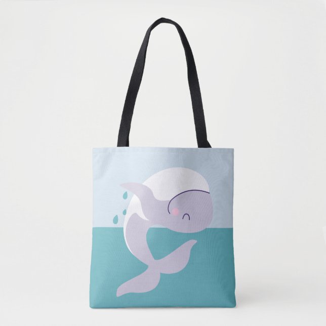Cute simple graphic leaping whale tote bag (Front)