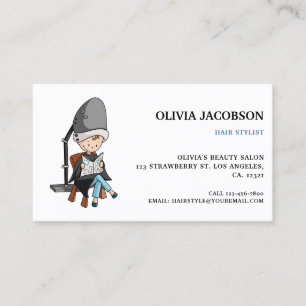 Cute Simple Hair Stylist Cartoon Drawing Business Card