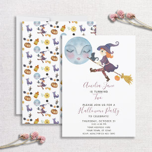 Cute Simple Halloween Witch Child's 2nd Birthday Invitation