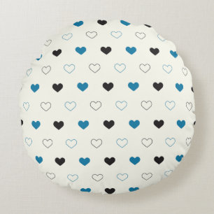 Cute Simple Heart Pattern blue black cream Round Cushion