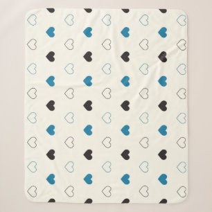 Cute Simple Heart Pattern blue black cream Sherpa Blanket