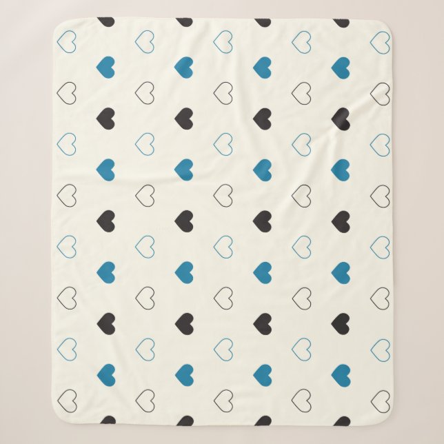 Cute Simple Heart Pattern blue black cream Sherpa Blanket (Front)