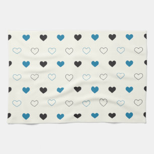 Cute Simple Heart Pattern blue black cream Tea Towel