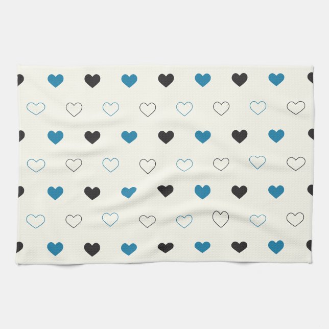 Cute Simple Heart Pattern blue black cream Tea Towel (Horizontal)