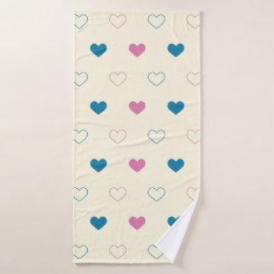Cute Simple Heart Pattern blue pink cream Bath Towel Set
