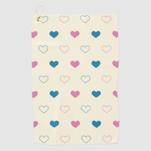 Cute Simple Heart Pattern blue pink cream Golf Towel