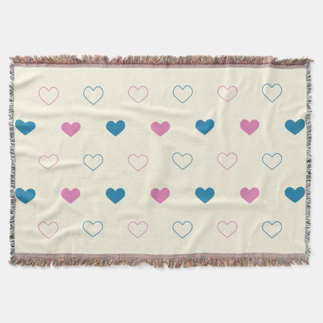 Cute Simple Heart Pattern blue pink cream Throw Blanket (Front)