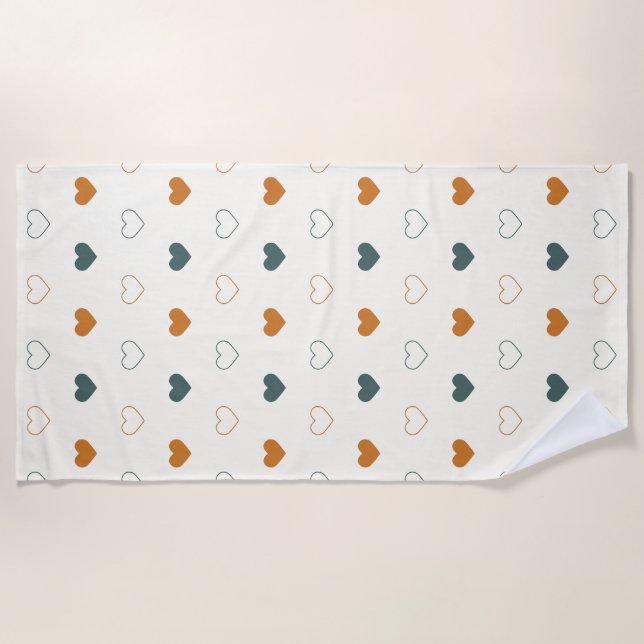 Cute Simple Heart Pattern Orange Cream Green Beach Towel (Front)