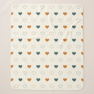 Cute Simple Heart Pattern Orange Cream Green Sherpa Blanket