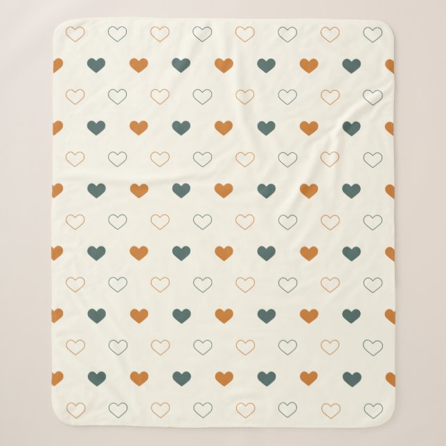 Cute Simple Heart Pattern Orange Cream Green Sherpa Blanket (Front)