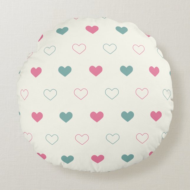 Cute Simple Heart Pattern Round Cushion (Front)
