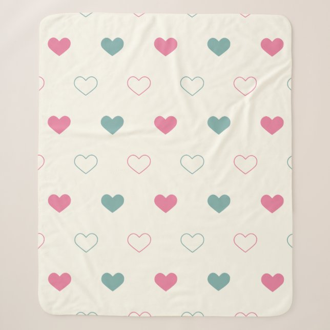 Cute Simple Heart Pattern Sherpa Blanket (Front)