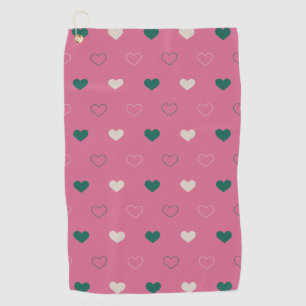 Cute Simple Heart Seamless pink / green Golf Towel