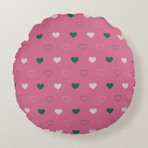 Cute Simple Heart Seamless pink / green Round Cushion
