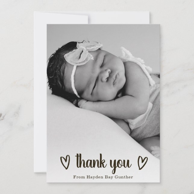 Cute Simple Heart Thank You Photo Birth Announcement (Front)