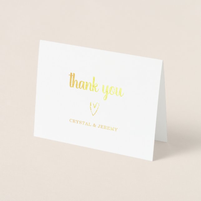 Cute Simple Heart Wedding Thank You Gold Foil Card (Front)