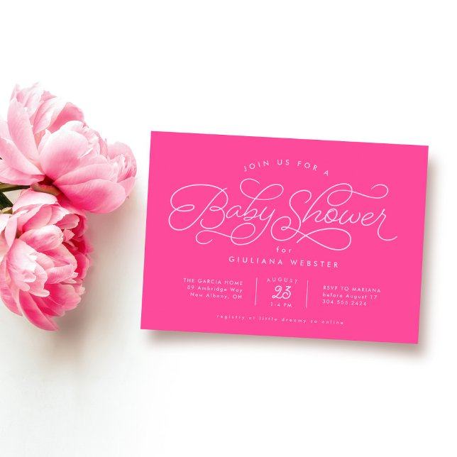 Cute simple hot pink baby shower invitation (Creator Uploaded)