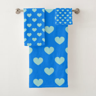 Cute Simple Light Blue Coastal Sweet Heart Pattern Bath Towel Set