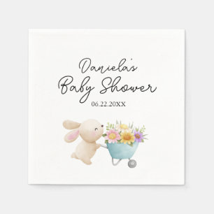 Cute Simple Little Bunny Wildflowers Baby Shower  Napkin