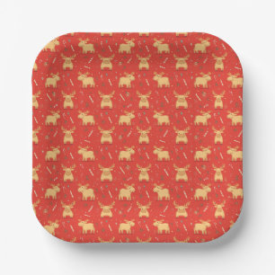 Cute Simple merry christmas cartoon reindeer patte Paper Plate