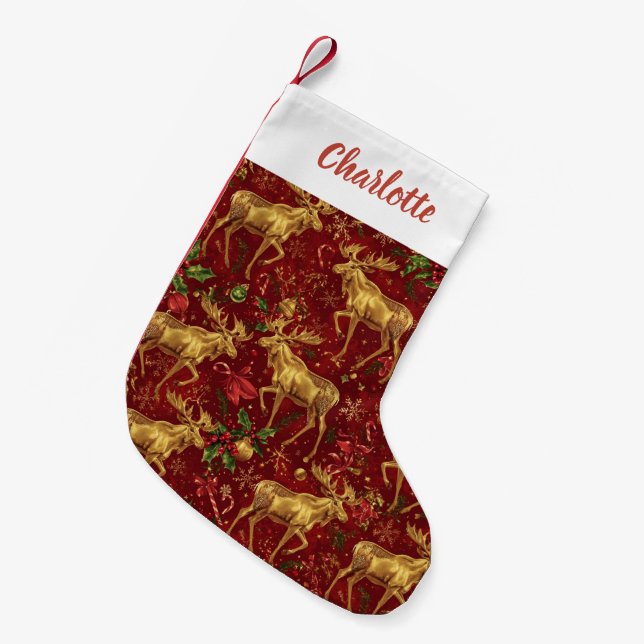 Cute Simple merry christmas cartoon reindeer patte Small Christmas Stocking (Front (Hanging))