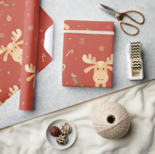Cute Simple merry christmas cartoon reindeer patte Wrapping Paper