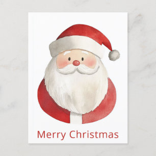 Cute Simple Minimalist Watercolor Santa Christmas Postcard