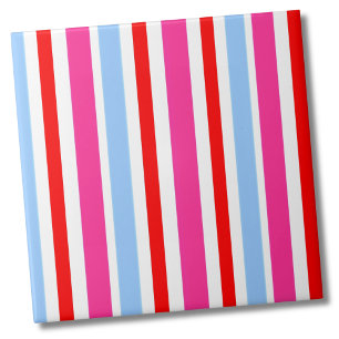 Cute Simple Modern Pink Blue Red Stripes Pattern Tile