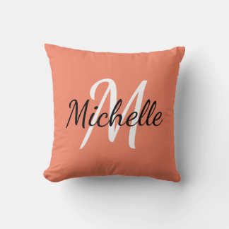 Cute Simple Orange Monogram Initials + Name Cushion