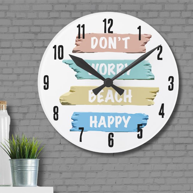Cute Simple Pastel Don’t Worry BEACH Happy Round Clock (Cute Simple Pastel Don’t Worry BEACH Happy Round Clock )