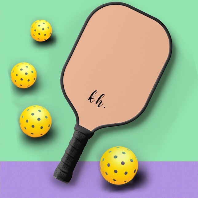 Cute Simple Peach Pink Monogram Initials Pickleball Paddle (Creator Uploaded)