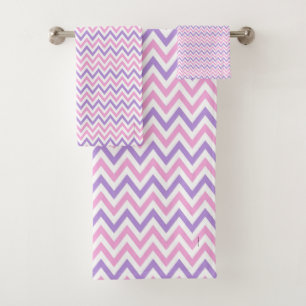 Cute Simple Pink and Purple Geometric Line Pattern Bath Towel Set