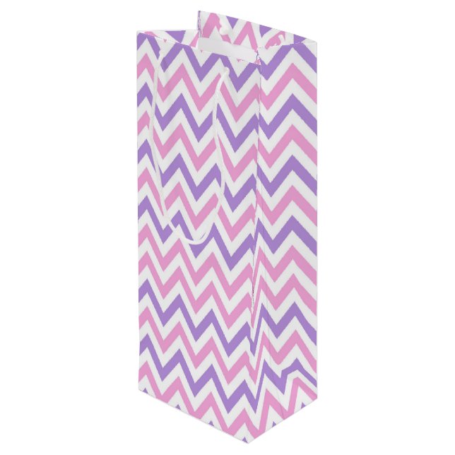 Cute Simple Pink and Purple Geometric Line Pattern Wine Gift Bag (Back Angled)