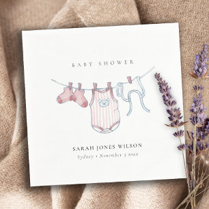 Cute Simple Pink Baby Girl Clothesline Baby Shower Napkin